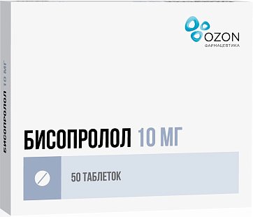 Бисопролол, таблетки, покрытые пленочной оболочкой 10мг, 50 шт